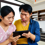 **

*   **Prompt:** A stressed Vietnamese family looking at rising car loan interest rates on a tablet. Focus on the financial burden and concern. Modern Vietnamese apartment background.

**