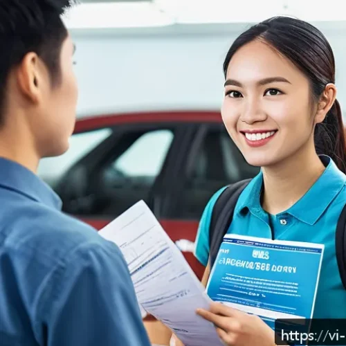 Home 32 캐나다에서 운전면허 교환 및 취득 절차 - A detailed scene showing a Vietnamese newcomer at a Canadian driver licensing center, holding a fold...