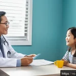 Home 23 캐나다의 헬스케어 서비스 이용법 - A welcoming modern Canadian family doctor’s office interior, featuring a friendly middle-aged doctor...