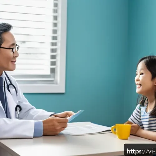 Home 17 캐나다의 헬스케어 서비스 이용법 - A welcoming modern Canadian family doctor’s office interior, featuring a friendly middle-aged doctor...